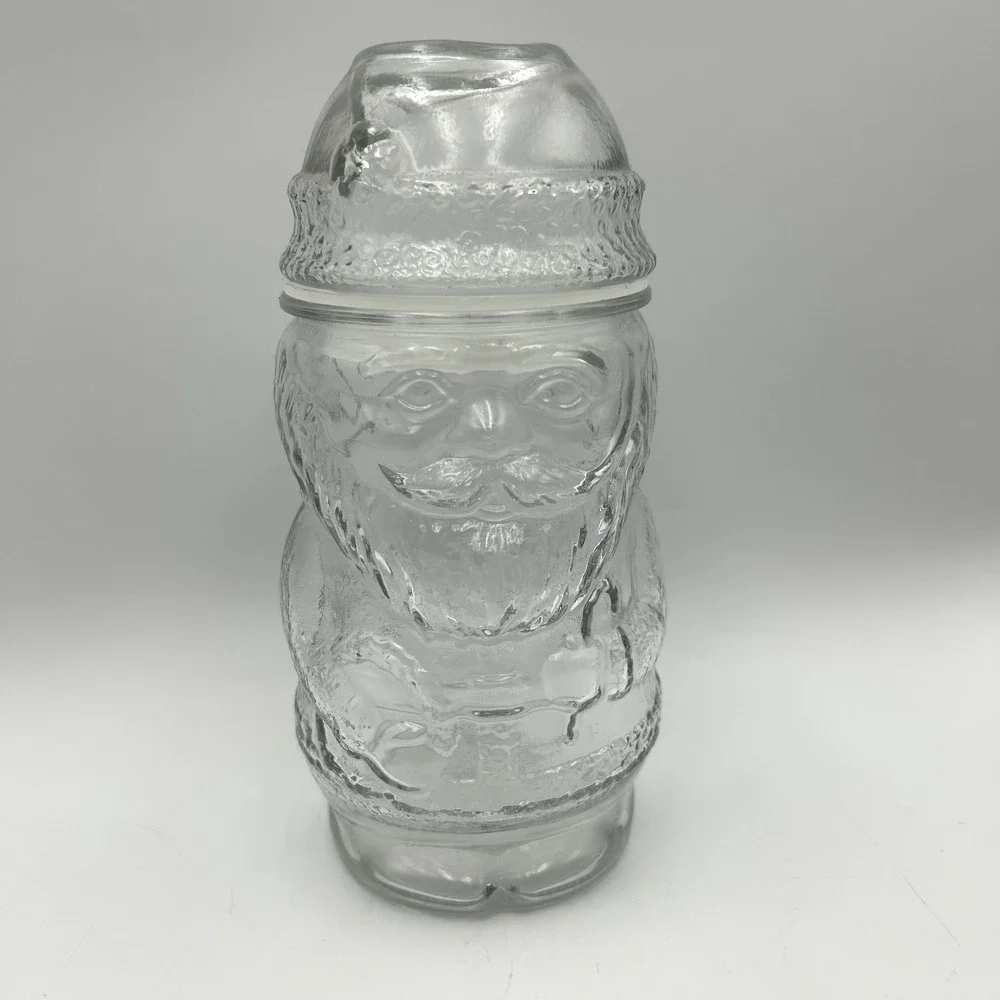 Libbey Santa Claus Jar Clear Glass 8.5in Christmas Embossed EUC Vintage 90's